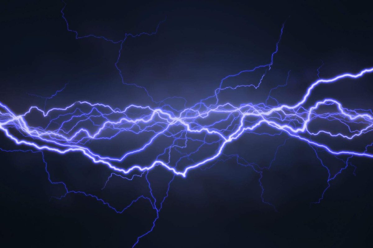 Branching blue electric arcs across a dark background